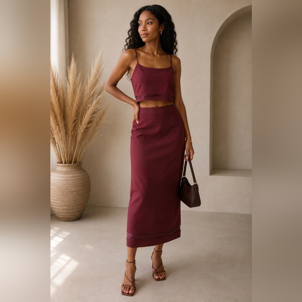 Burgundy Skirt and crop Top set